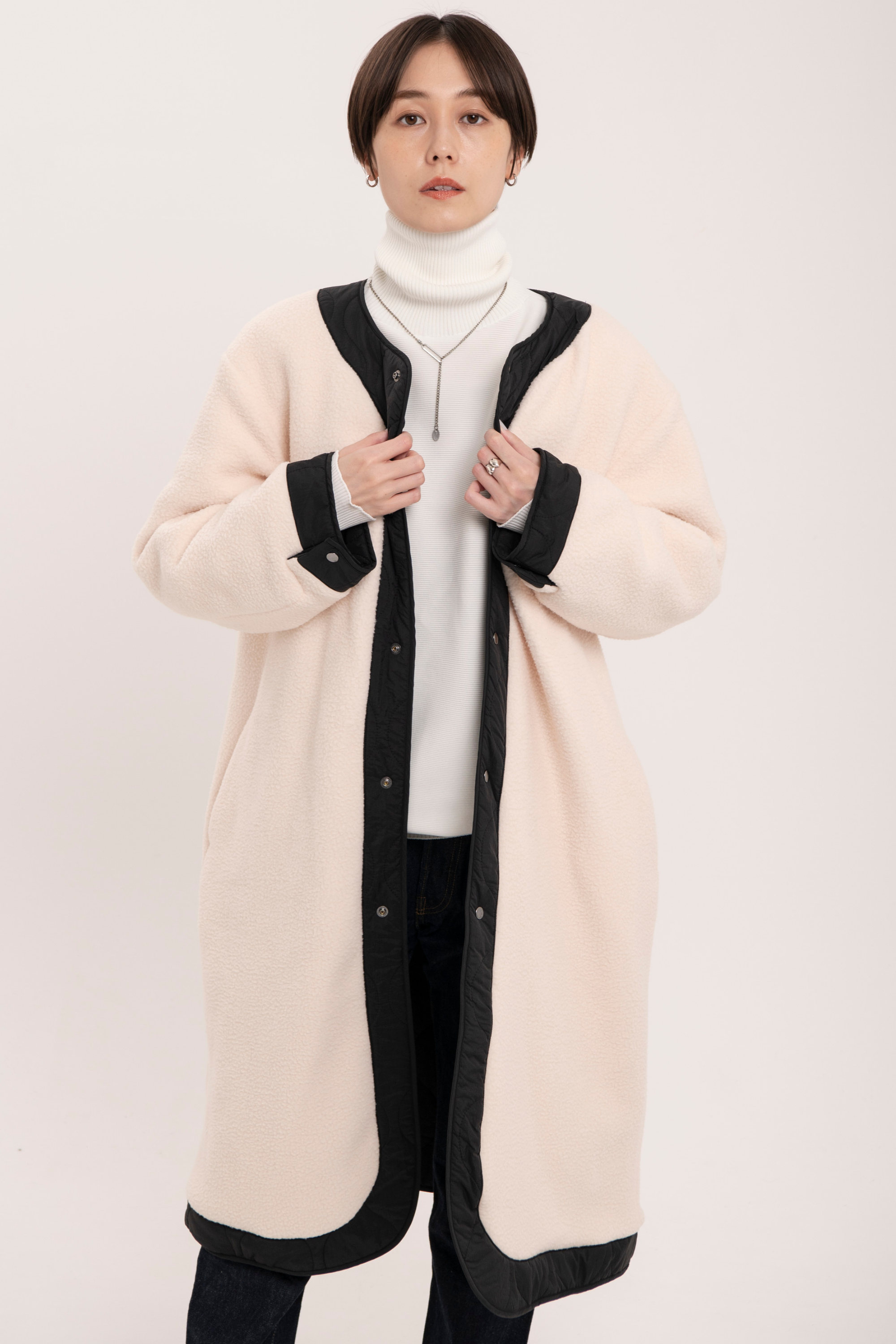 リバーシブルボアキルティングコート-Unisex