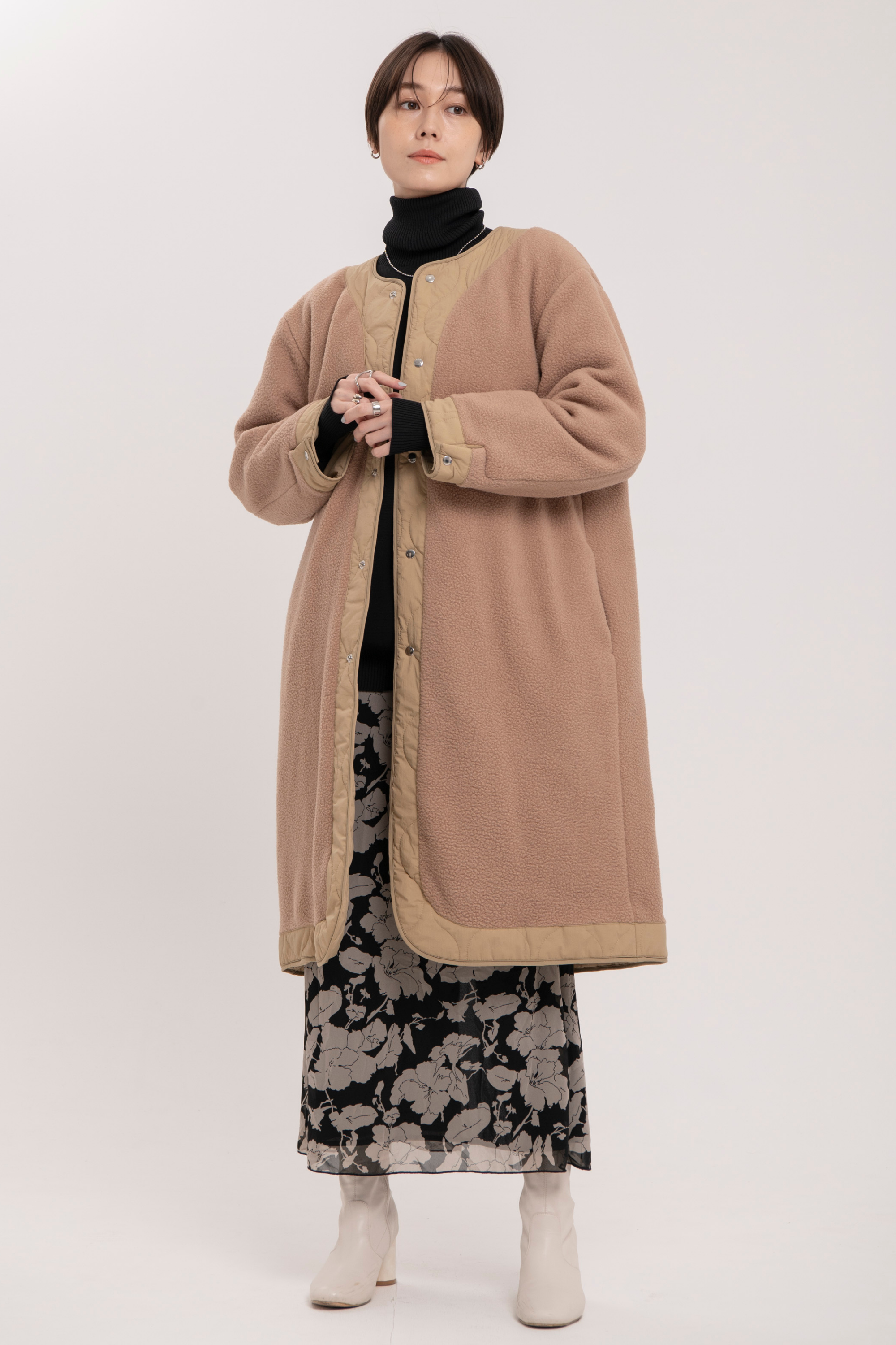 リバーシブルボアキルティングコート-Unisex