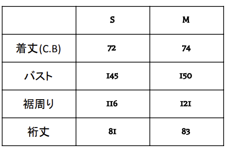 Size chart (measurements in cm)