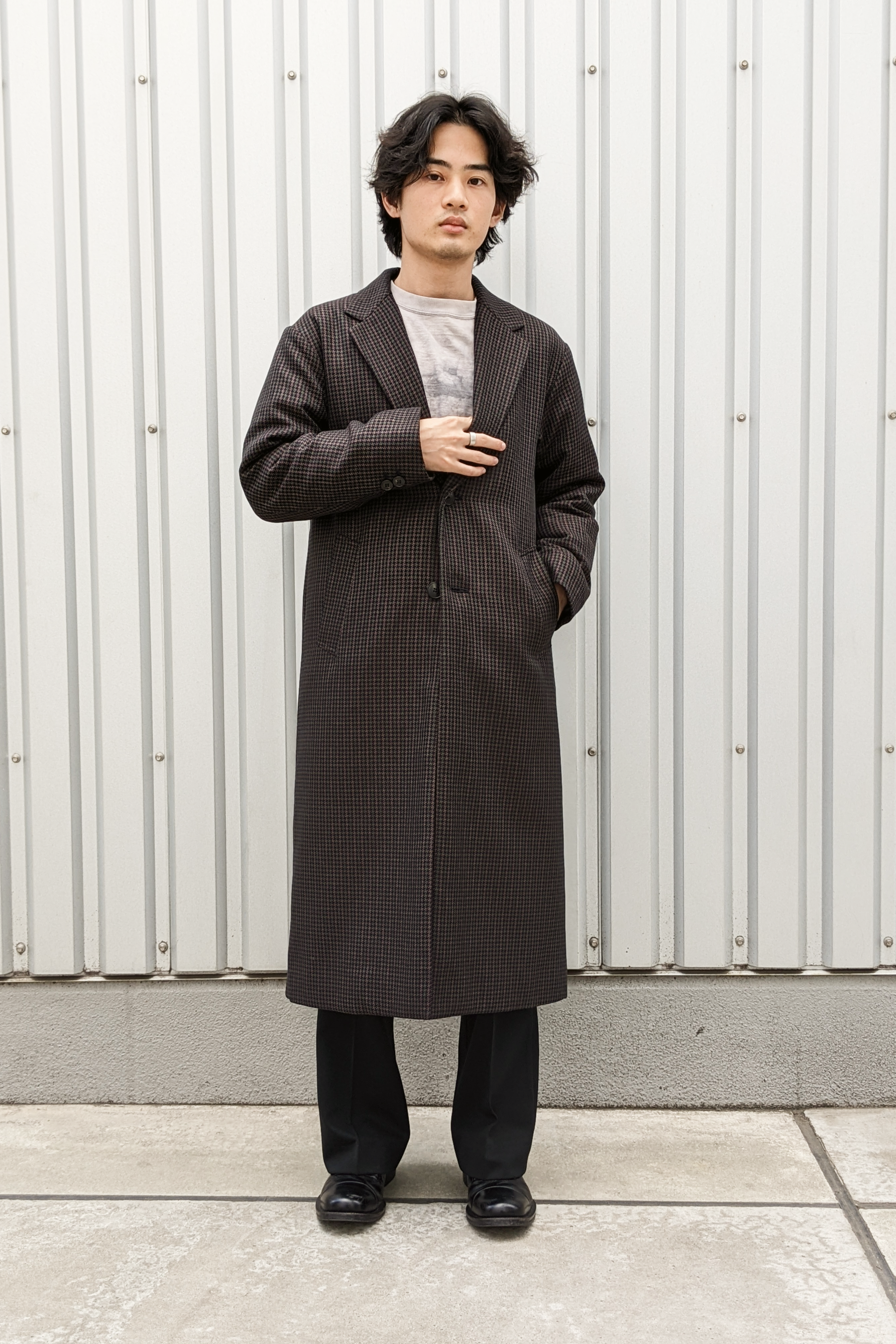 チェックチェスターコート (グリーン) -Unisex