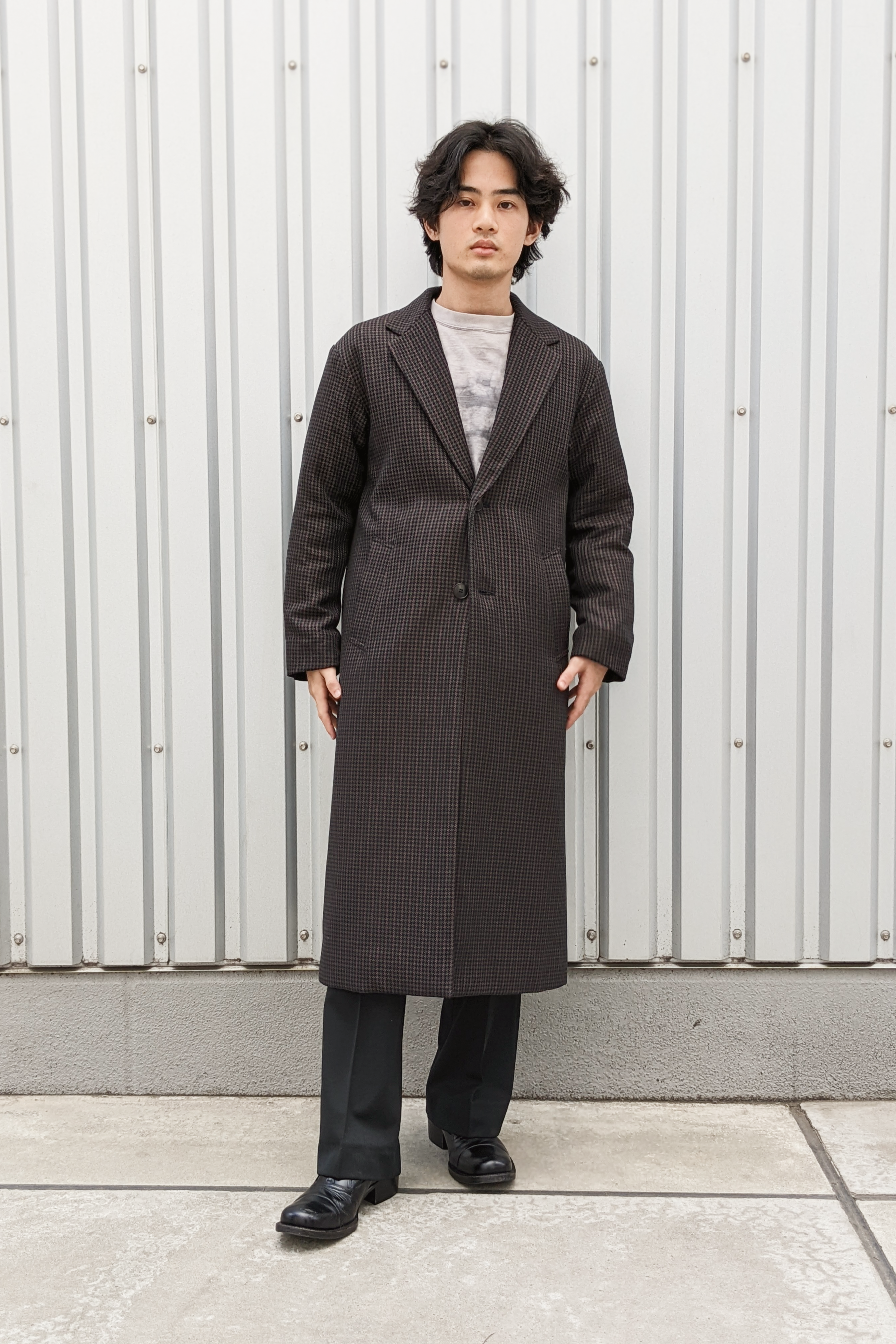 チェックチェスターコート (グリーン) -Unisex