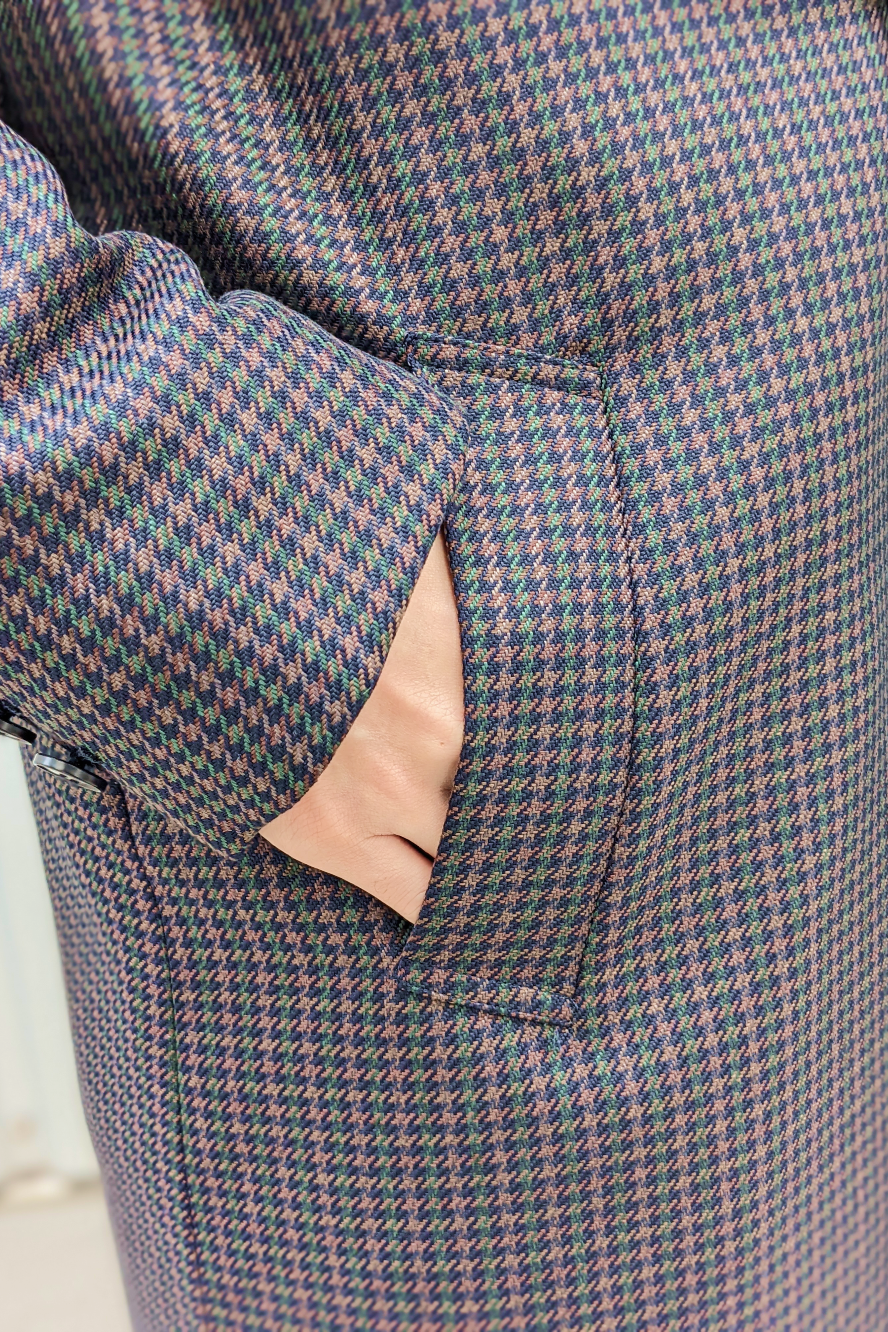 チェックチェスターコート (グリーン) -Unisex